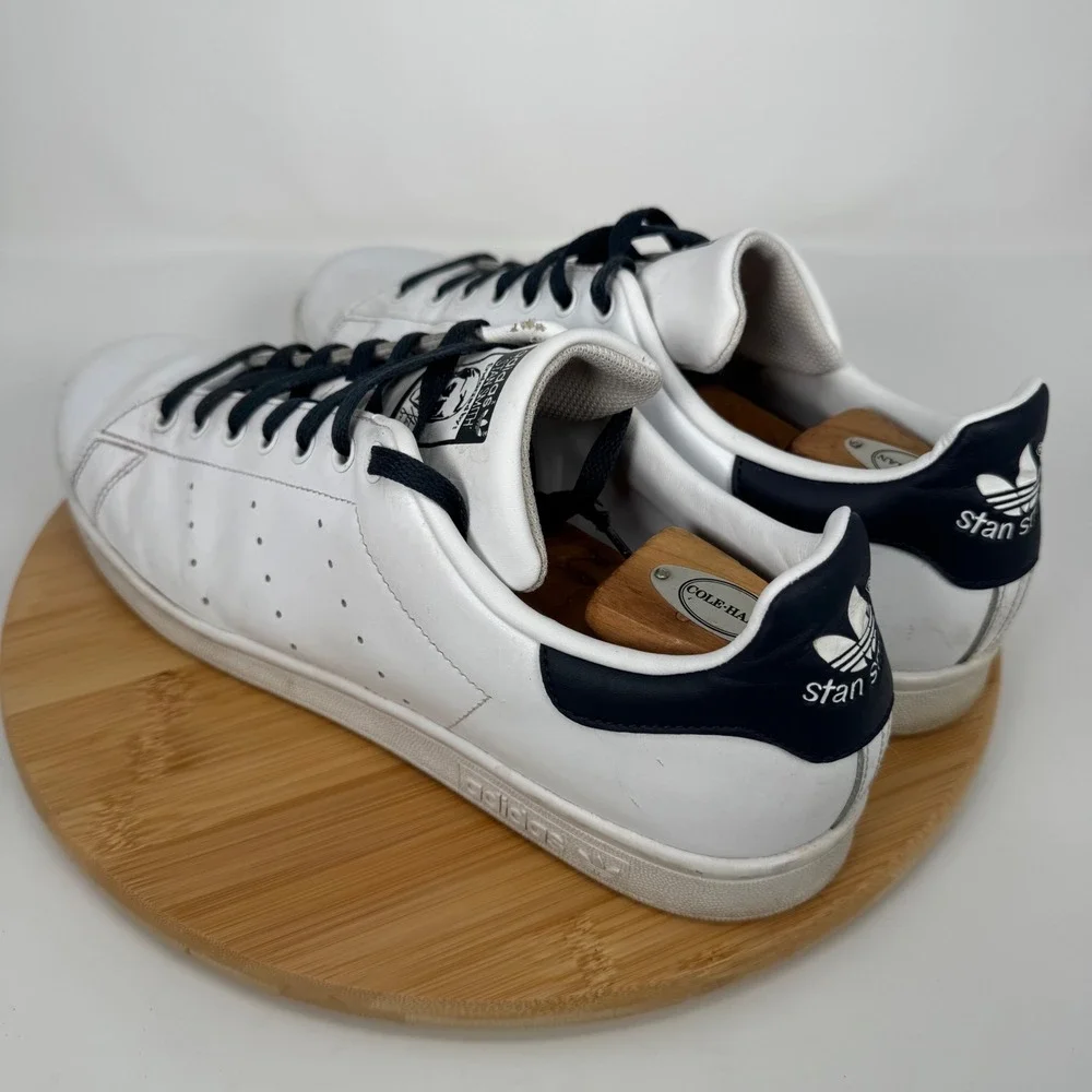 Adidas Stan Smith Men's White Navy Leather Low‎ Top Sneakers Size 13